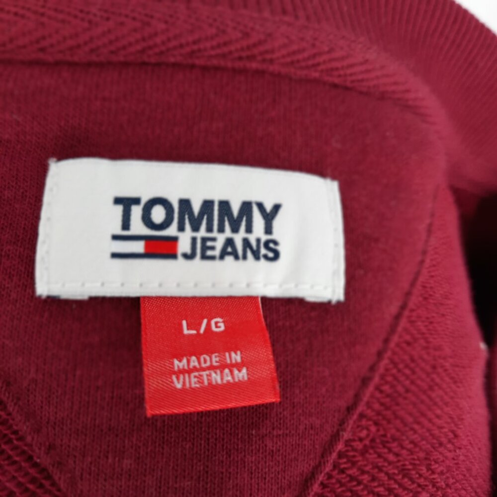 Tommy Jeans Hilfiger Logo Sweatshirt Adult Size Large Red White Bar Long Sleeve - Picture 4 of 4